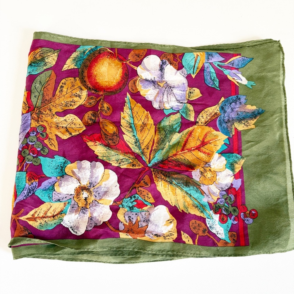 Baar & Beards Womens Vintage Silk Floral Botanical Dark Academia Rectangle Scarf